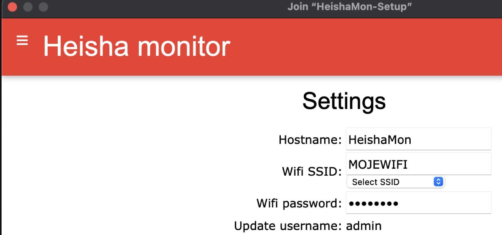 Okno konfiguracji sieci WiFi
